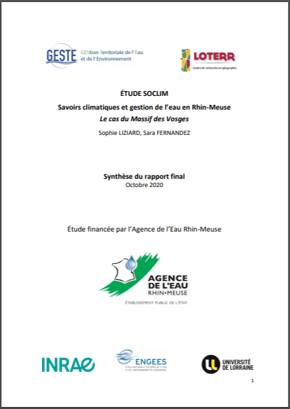 ÉTUDE SOCLIM « Savoirs climatiques et gestion de l’eau en Rhin-Meuse – Le cas du Massif des Vosges  » Synthèse du Rapport Final
